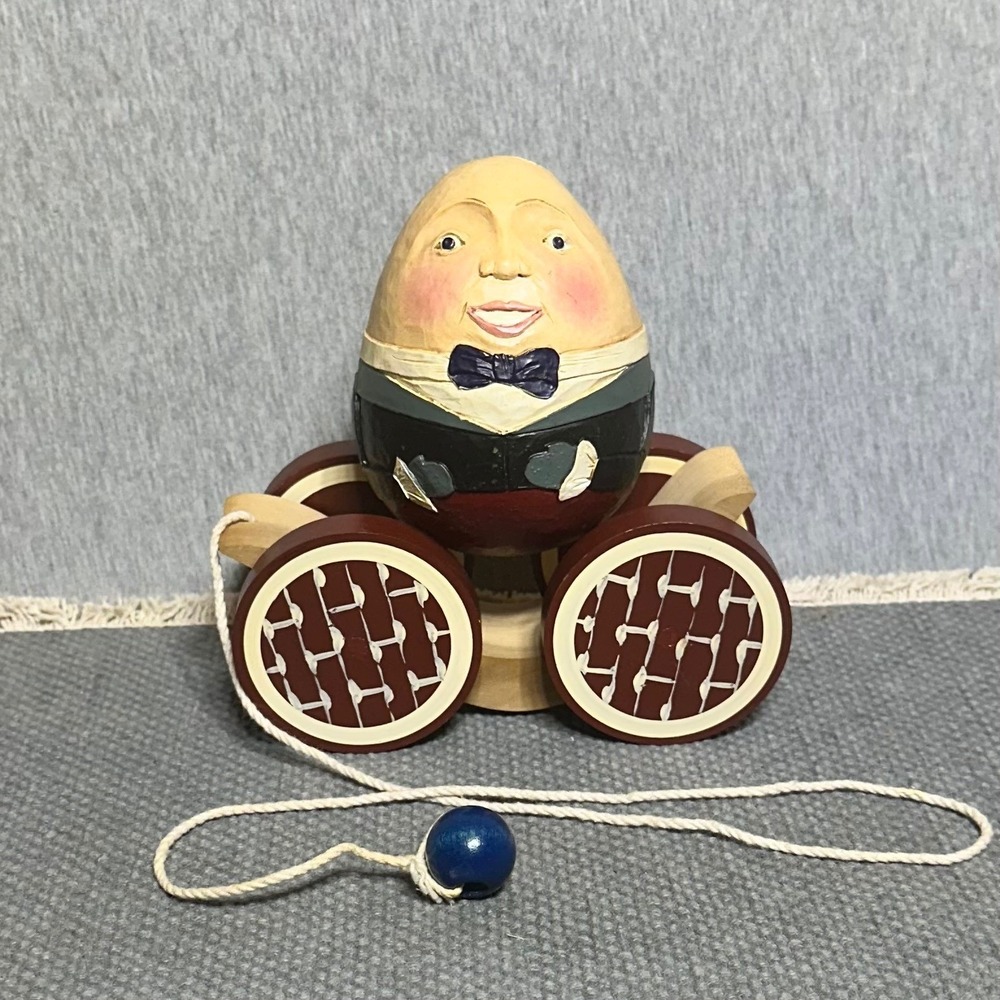 Vtg 1988 Briere Humpty Dumpty Folk Art Wood & Resin Pull Toy Hand Painted #1038